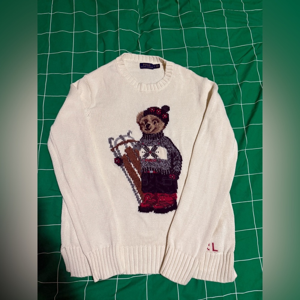 Polo by Ralph Lauren Cream Sweater with Bear Design